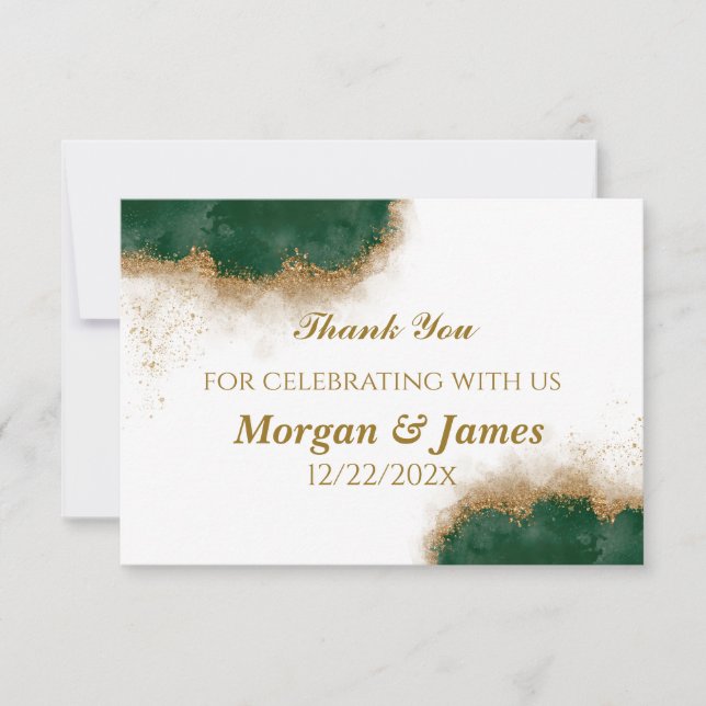 Agate Green & Gold Wedding Thank You Card  (Front)