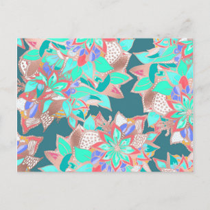 Agate green living coral teal rose gold floral postcard