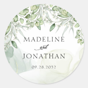 Agate Greenery Eucalyptus Sage Green Wash Wedding Classic Round Sticker