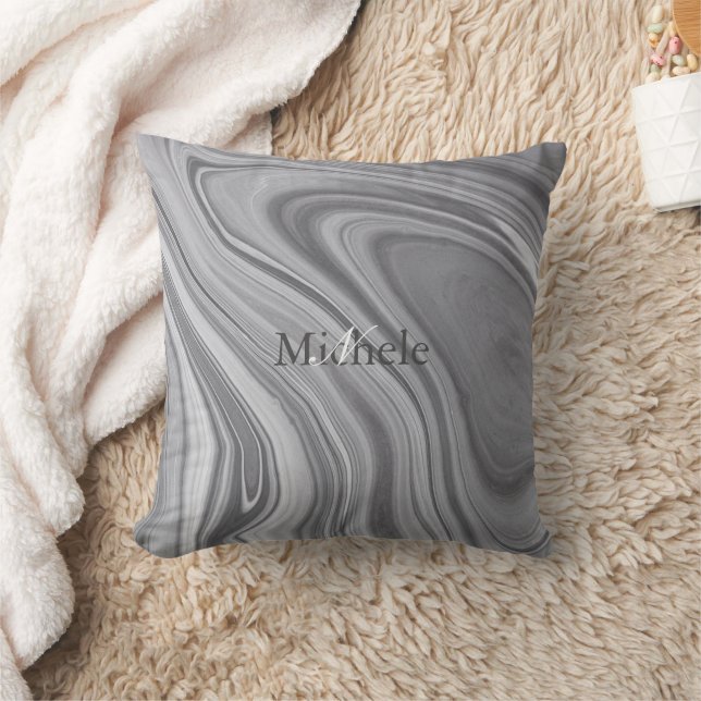 Agate Grey Marble Swirl Custom Name Letter  Cushion (Blanket)