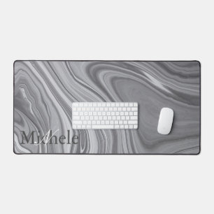Agate Grey Marble Swirl Custom Name Letter  Desk Mat