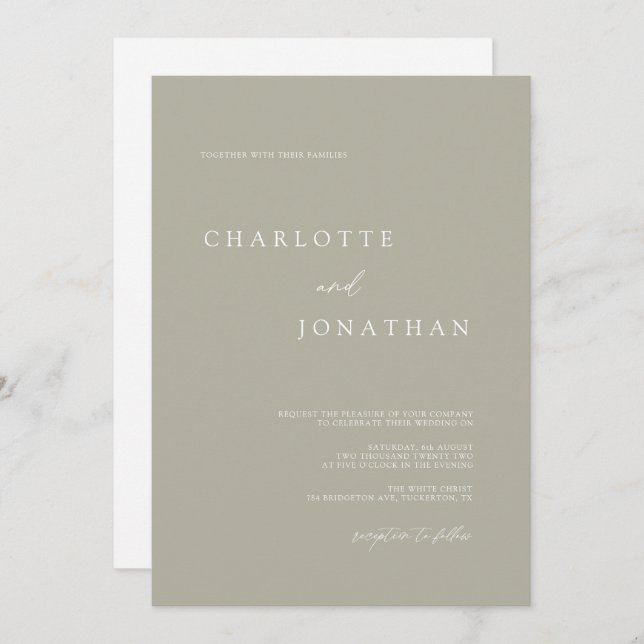 Agate Grey Simple Modern Script QR Code Wedding Invitation (Front/Back)