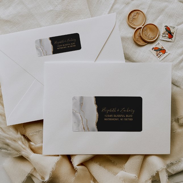 Agate Grey White Gold Dark Wedding Return Address (Creator Uploaded)