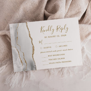 Agate Grey White Gold Meal Options Wedding RSVP Card