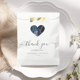 Agate Heart Thank You Navy Blue Gold Wedding Favour Bags