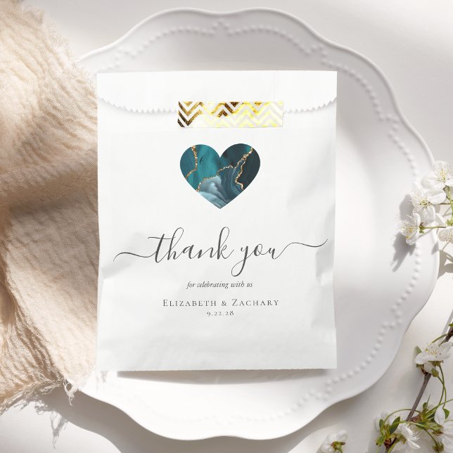 Agate Heart Thank You Teal Blue Gold Wedding Favour Bags (Creator Uploaded)