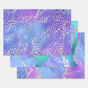 Agate Leopard Print with Glitter and Jewel-Tone Wrapping Paper Sheet
