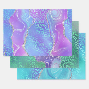 Agate Leopard Print with Glitter and Jewel-Tone Wrapping Paper Sheet