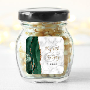 Agate Marble Emerald Green Gold Script Wedding Square Sticker