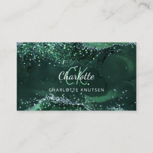 Agate marble emerald green monogram business card