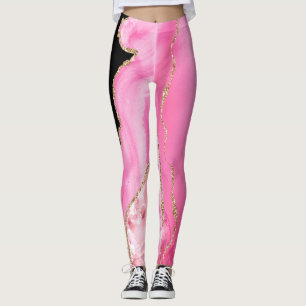 Agate Marble Glitter Pink Black Gold Leggings