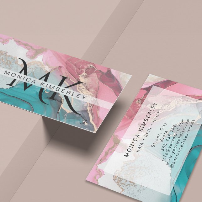 Agate Marble Gold Monogram Business Card (Agate Marble Gold Monogram Business Card)