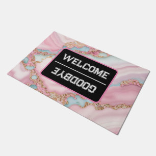 Agate Marble Modern Blue Pink Gold Collection Doormat
