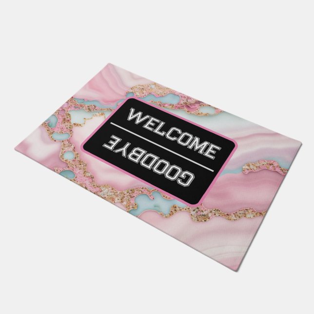 Agate Marble Modern Blue Pink Gold Collection Doormat (Angled)