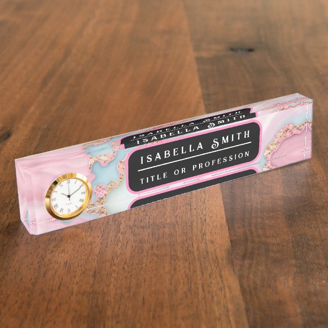 Agate Marble Modern Blue Pink Gold Collection Nameplate (Side)