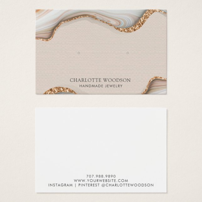 Agate Marble Pink Blush Geode Earring Horizontal (Front & Back)