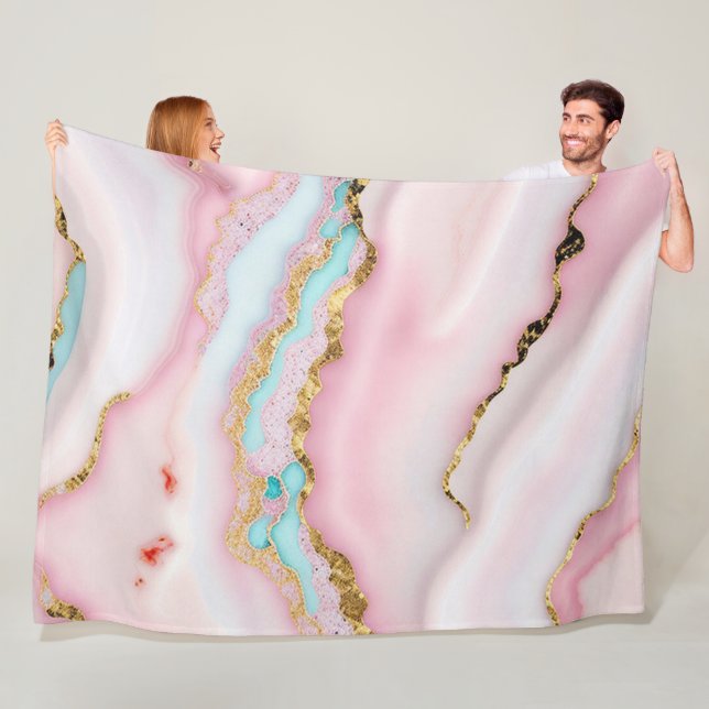 Agate Marble Popular Blue Pink Gold Collection Fleece Blanket (In Situ)