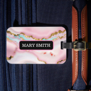 Agate Marble Popular Blue Pink Gold Collection Luggage Tag