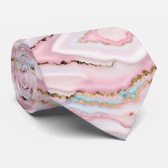 Agate Marble Popular Blue Pink Gold Collection Tie (Rolled)