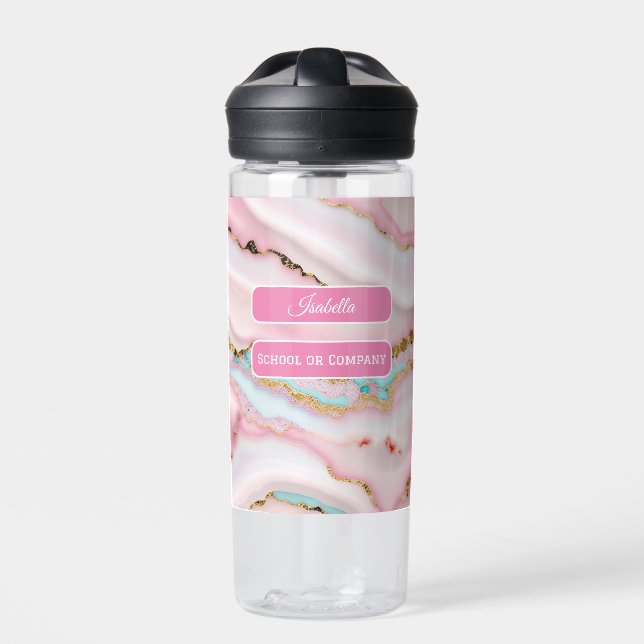 Agate Marble Popular Blue Pink Gold Collection Water Bottle (Front)