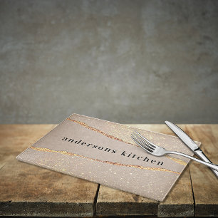 Agate marble stone glitter beige gold monogram cutting board