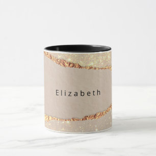 Agate marble stone glitter beige gold monogram  mug