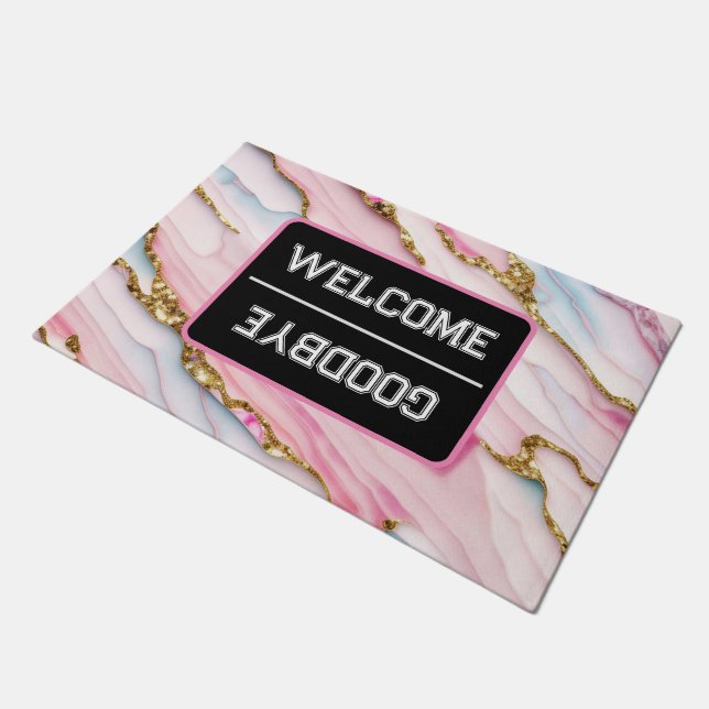 Agate Marble Trendy Blue Pink Gold Collection Doormat (Angled)