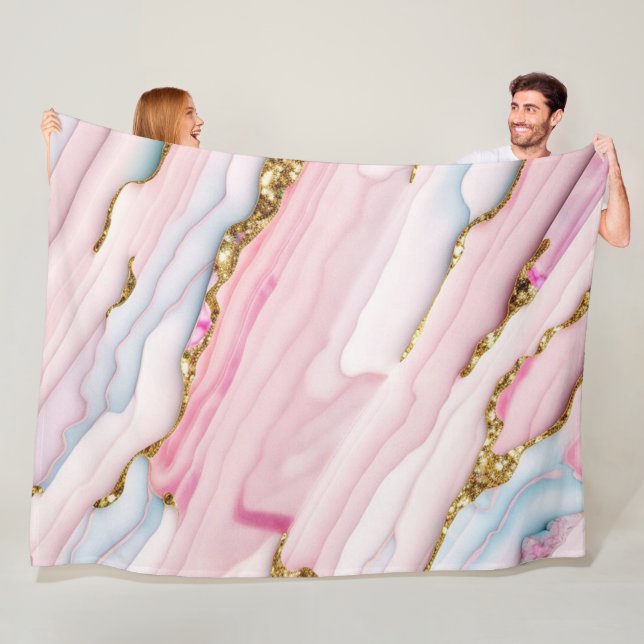 Agate Marble Trendy Blue Pink Gold Collection Fleece Blanket (In Situ)