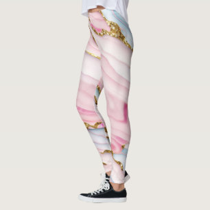 Agate Marble Trendy Blue Pink Gold Collection Leggings