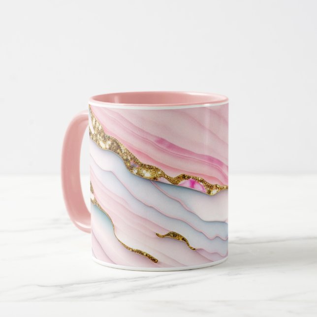 Agate Marble Trendy Blue Pink Gold Collection Mug (Front Left)