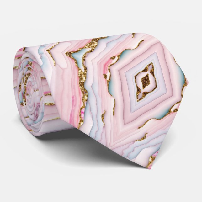 Agate Marble Trendy Blue Pink Gold Collection Tie (Rolled)