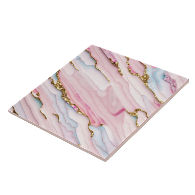 Agate Marble Trendy Blue Pink Gold Collection Tile (Side)