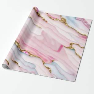 Agate Marble Trendy Blue Pink Gold Collection Wrapping Paper