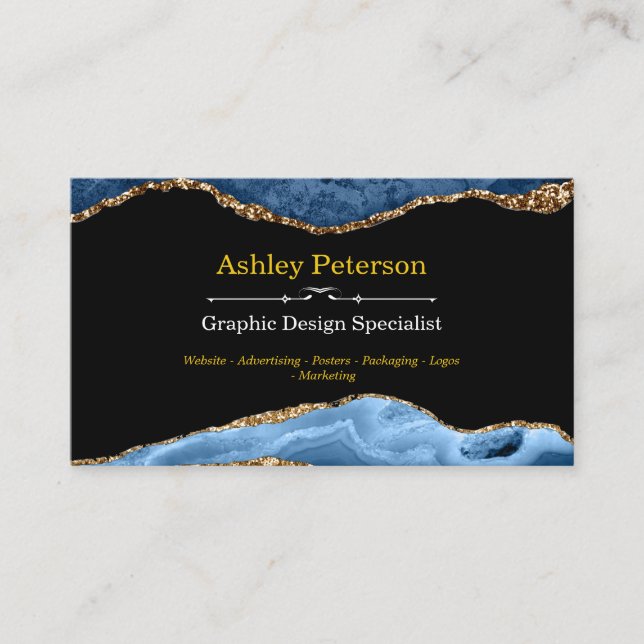 Agate Navy and Gold Faux Glitter Business Card (Front)