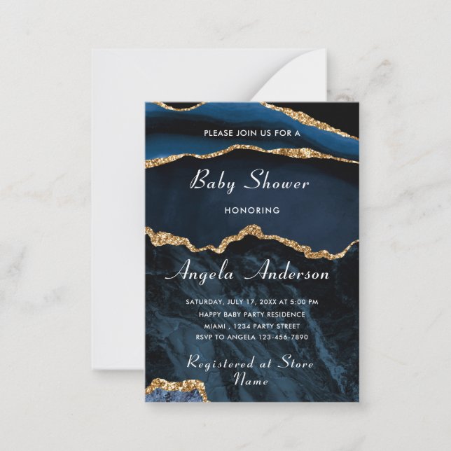 Agate Navy Blue Glitter Baby Boy Shower Invitation (Front)