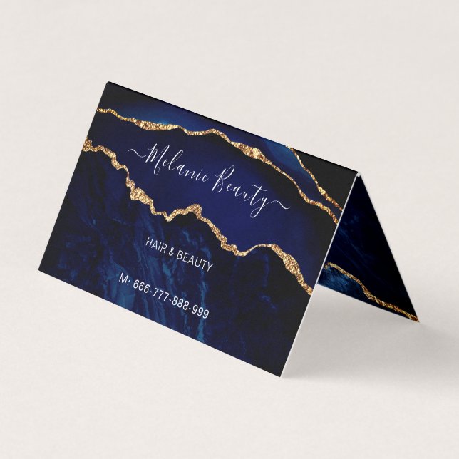 Agate Navy Blue Glitter Gold Beauty Business Card (Front)