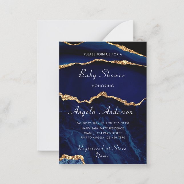 Agate Navy Blue Gold Baby Boy Shower Invitation (Front)