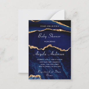 Agate Navy Blue Gold Baby Boy Shower Invitation