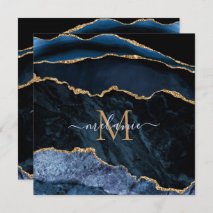 Agate Navy Blue Gold Custom Letter Name Cards