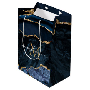 Agate Navy Blue Gold Custom Name Letter Gift Bag