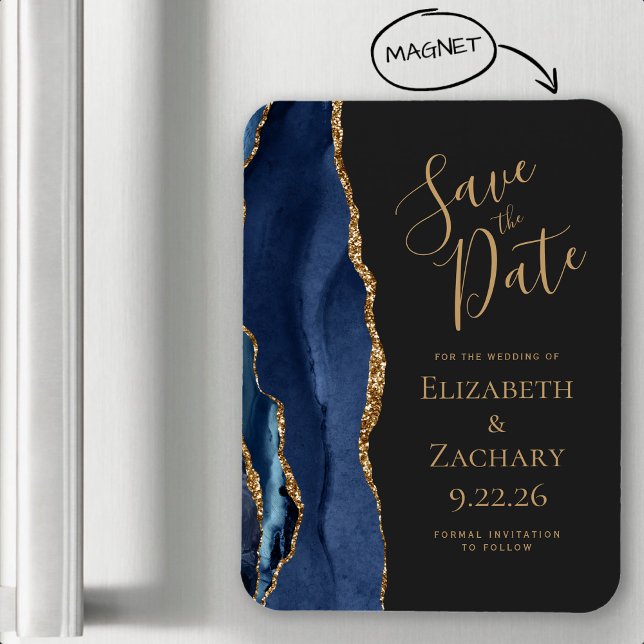 Agate Navy Blue Gold Dark Save the Date Magnet (Creator Uploaded)
