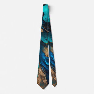 Agate Navy Blue Gold Gemstone Marble Geode Luxury  Tie