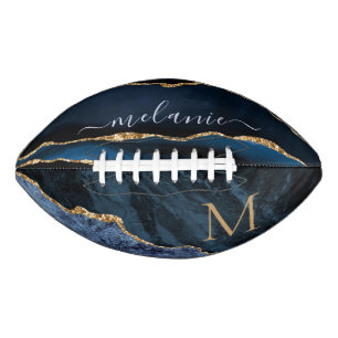 Agate Navy Blue Gold Gemstone Marble Monogram American Football