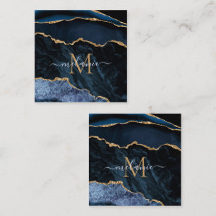 Agate Navy Blue Gold Gemstone Marble Monogram Name Discount Card