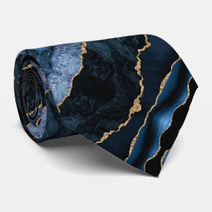 Agate Navy Blue Gold Glitter Geode Marble Neck Tie