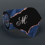 Agate Navy Blue Gold Glitter Luxury Monogram Tie<br><div class="desc">groom band | Stylish and fashionable necktie Cute, simple and elegant "Groom Squad" art neck tie in a modern and minimalist print in black and navy blue with a cool modern style. The logo, name, and role can easily be customised with the names of the groomsmen, for example, Groom, Best...</div>