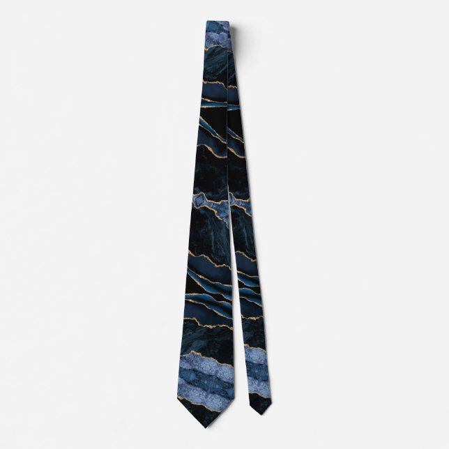 Agate Navy Blue Gold Glitter Luxury Neck Tie (Front)