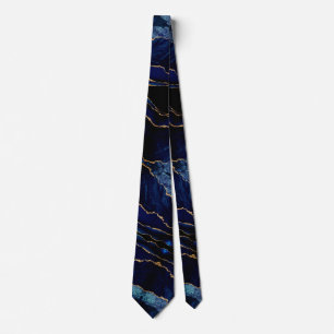 Agate Navy Blue Gold Glitter Marble Neck Tie Gift