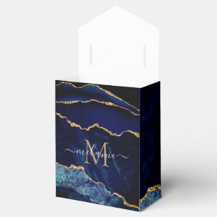 Agate Navy Blue Gold Marble Custom Name Favour Box