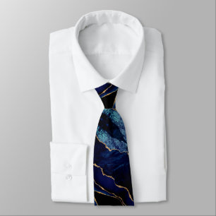 Agate Navy Blue Gold Marble Elegant Neck Tie